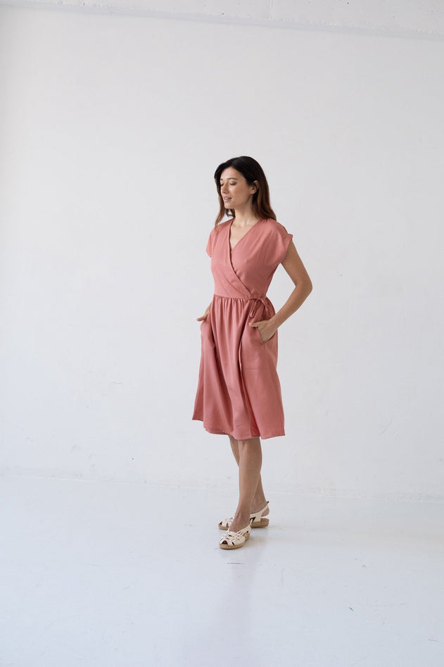 Hira TENCEL™ Wrap Midi Dress in Pink