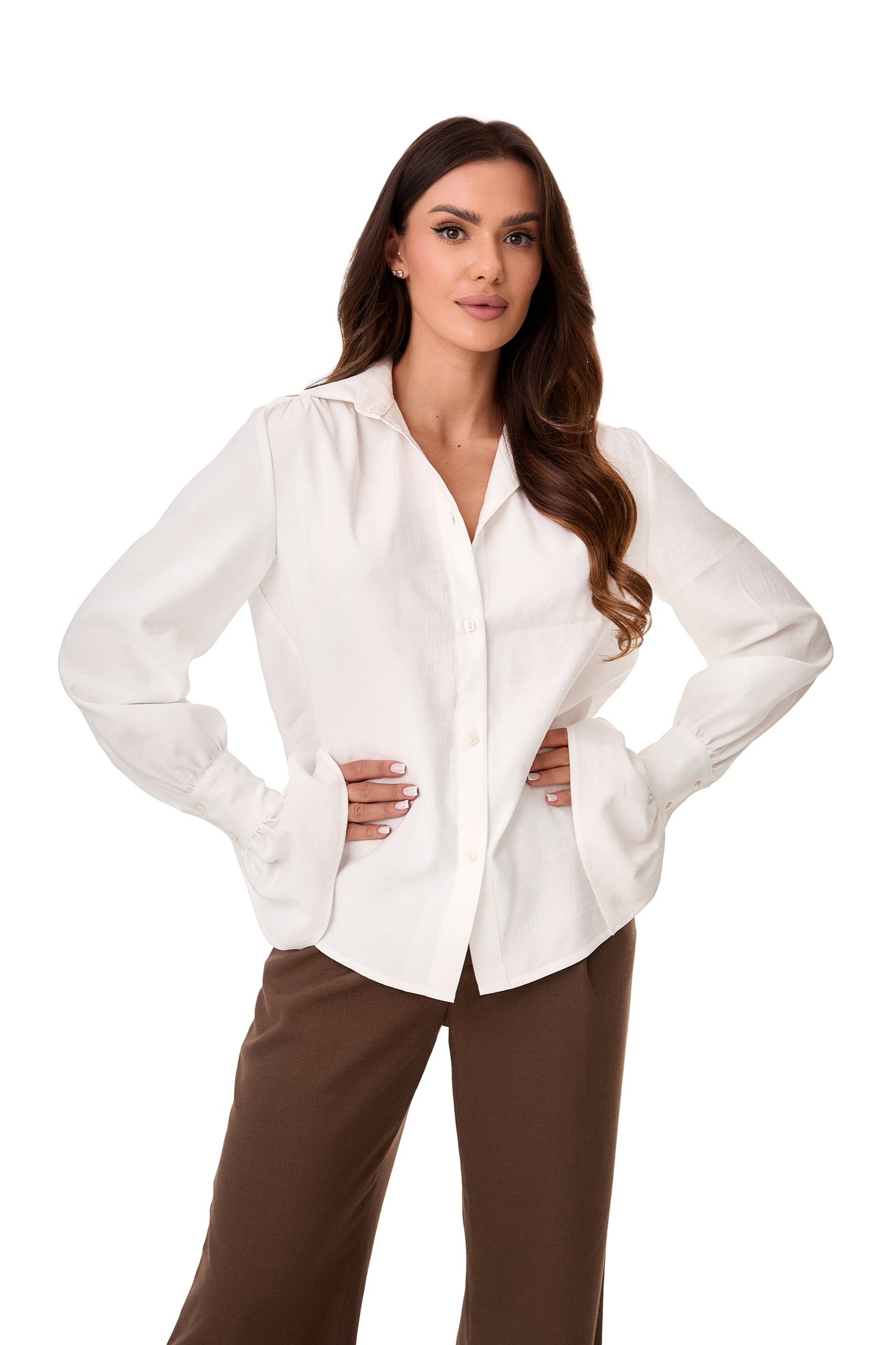 Carmen Ruffle Sleeve Button-Up Shirt White