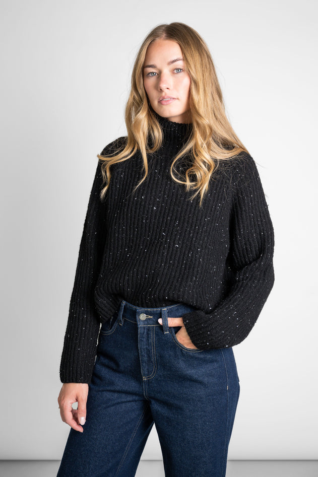 Recycled Wool Turtleneck Sweater Black