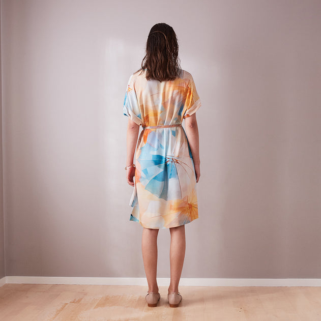 Short V-Neck Day Dress Umbrella Print