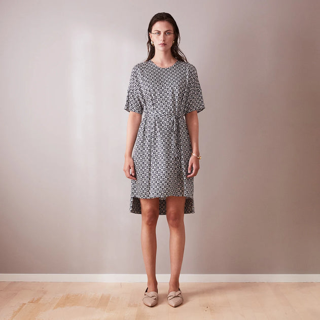 Short Round Neck Day Dress Chess Print