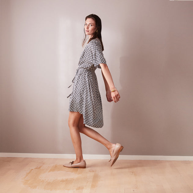 Short Round Neck Day Dress Chess Print