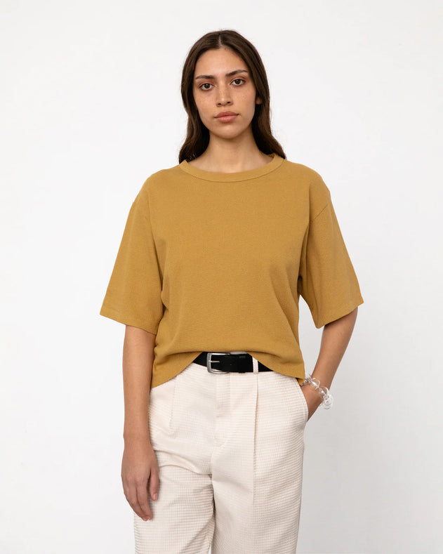 Cropped Waffle T-Shirt Mustard Yellow