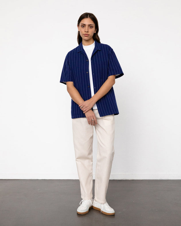 Bowling Shirt Seersucker Navy Pinstripe
