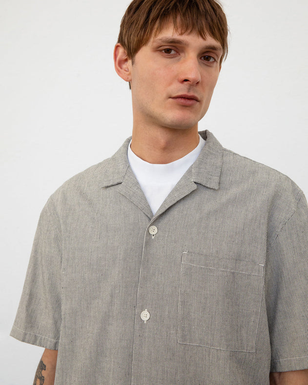 Bowling Shirt Grey Micro Stripe