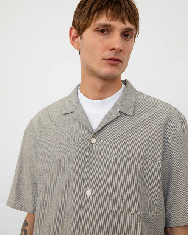 Bowling Shirt Grey Micro Stripe