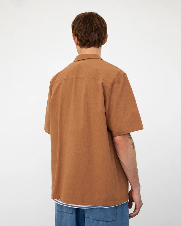 Bowling Shirt Seersucker Caramel Brown
