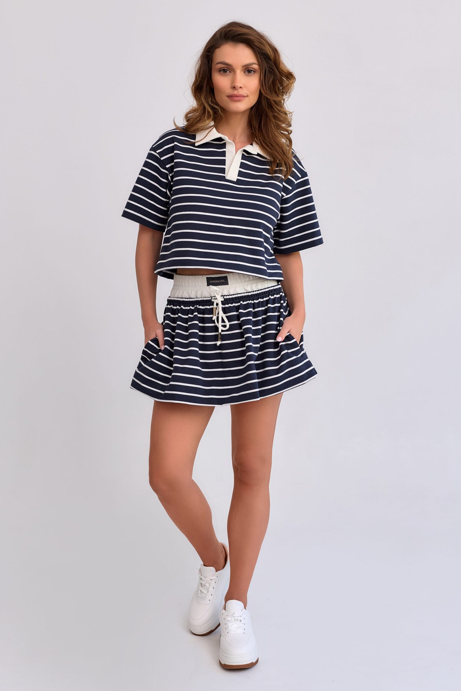 Goia Cotton Crop Blouse Navy Blue