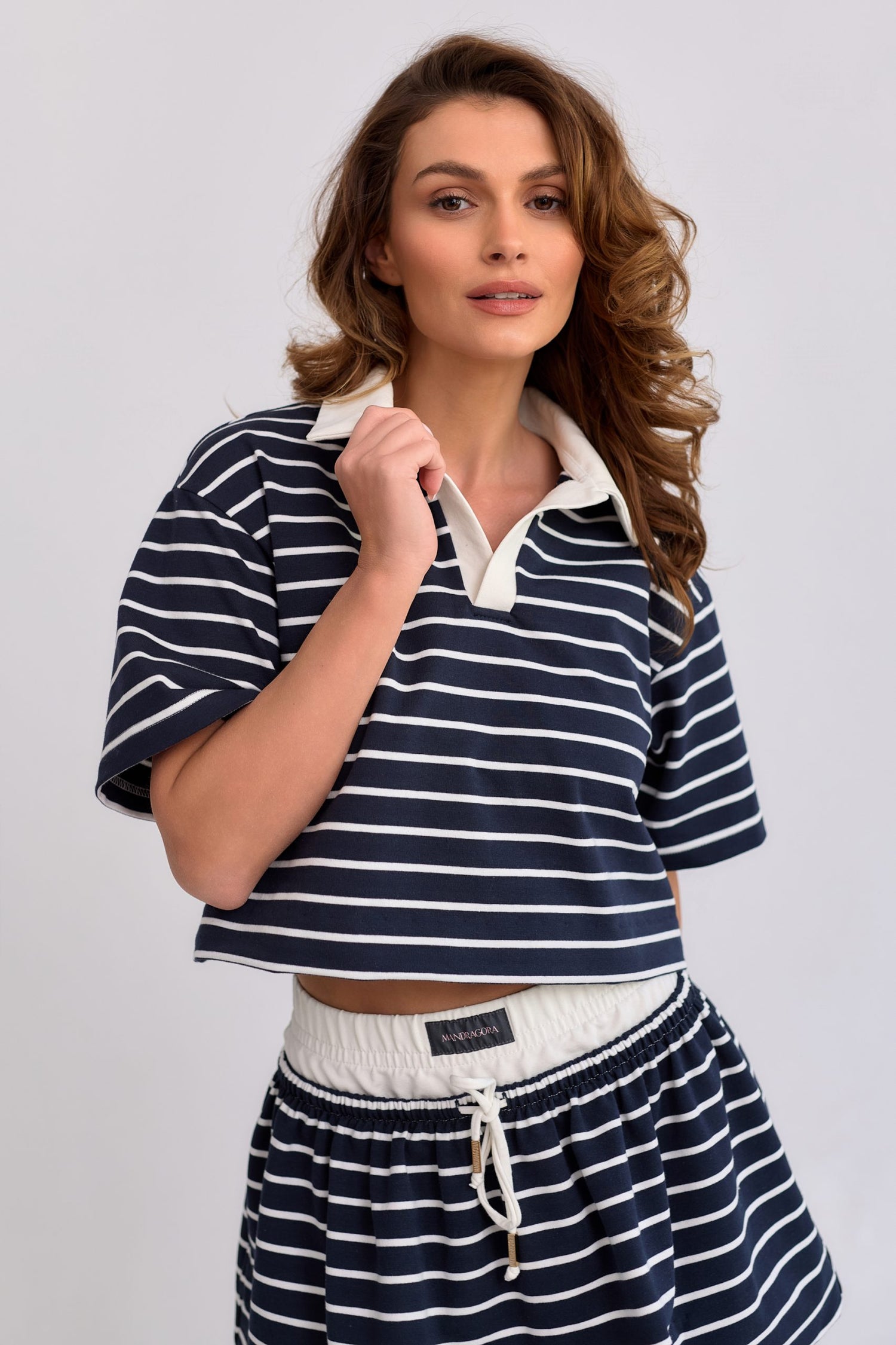 Goia Cotton Crop Blouse Navy Blue