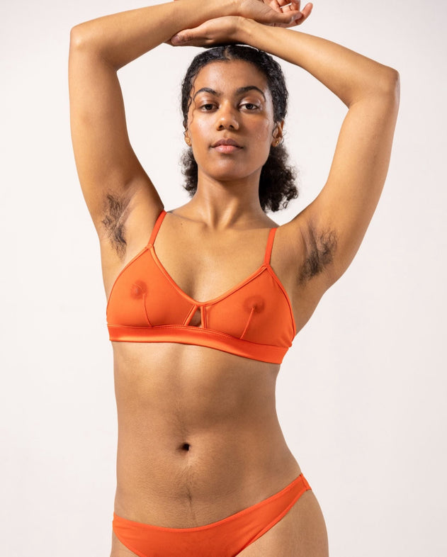 Mesh Cut-Out Triangle Bralette Fiery Red