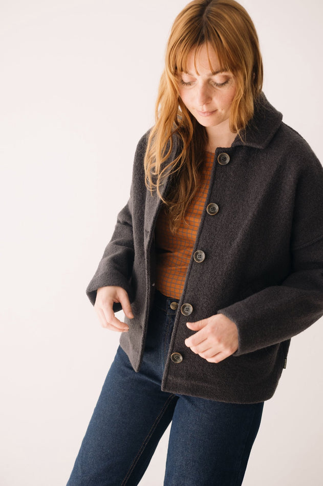 Merino Wool Short Coat in Grey