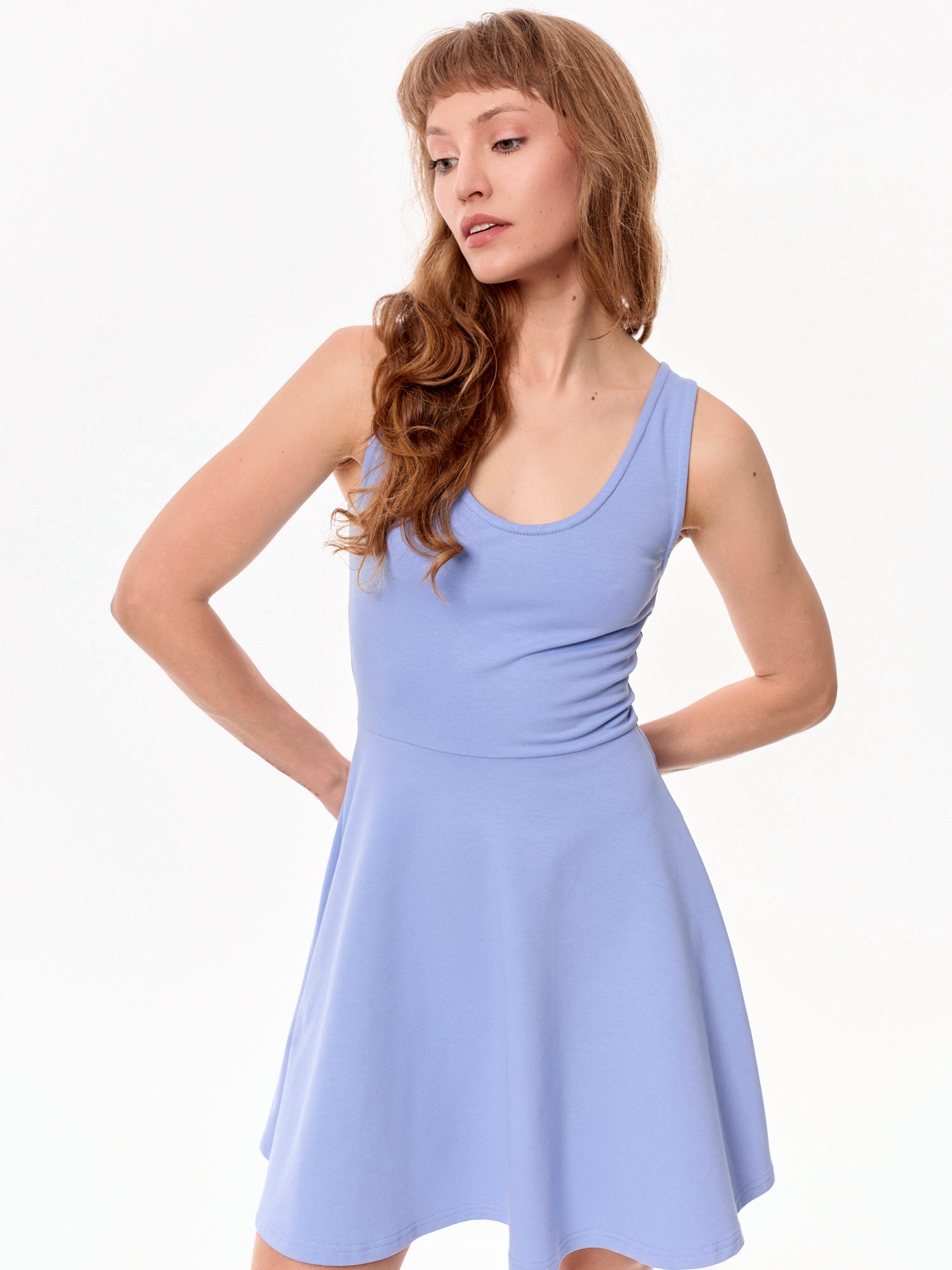 Stacy Cotton Strappy Round Neck Dress Blue