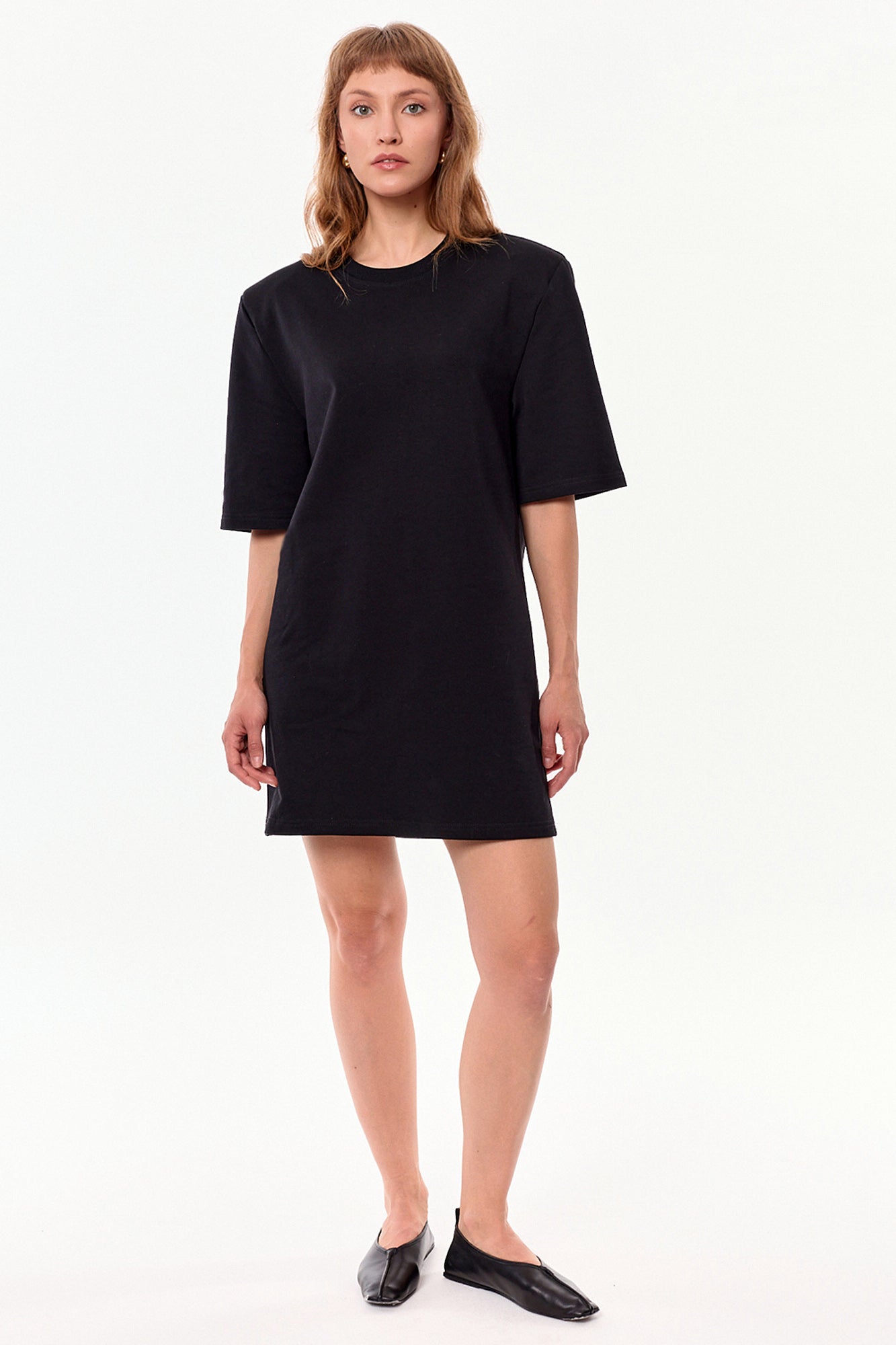 Raya Oversized Cotton Dress With Detachable Shoulder Pads Black