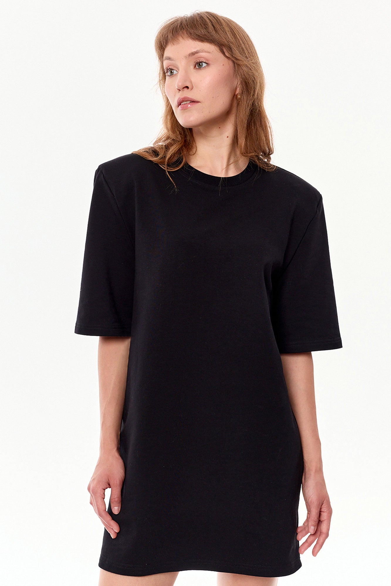 Raya Oversized Cotton Dress With Detachable Shoulder Pads Black