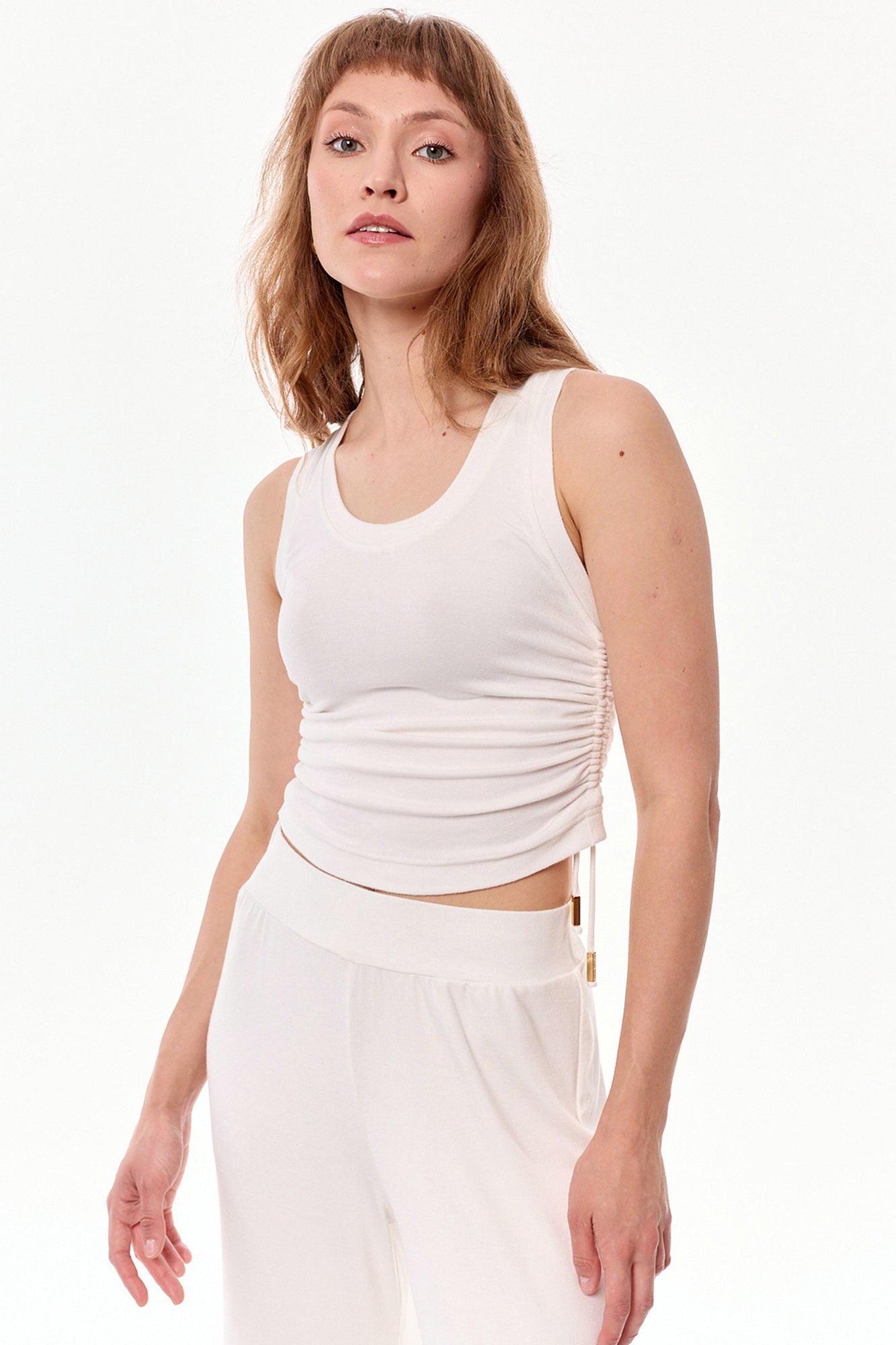 Ivy Adjustable Viscose Crop Top Ecru