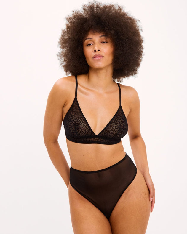 Mesh Triangle Bralette Black Leopard