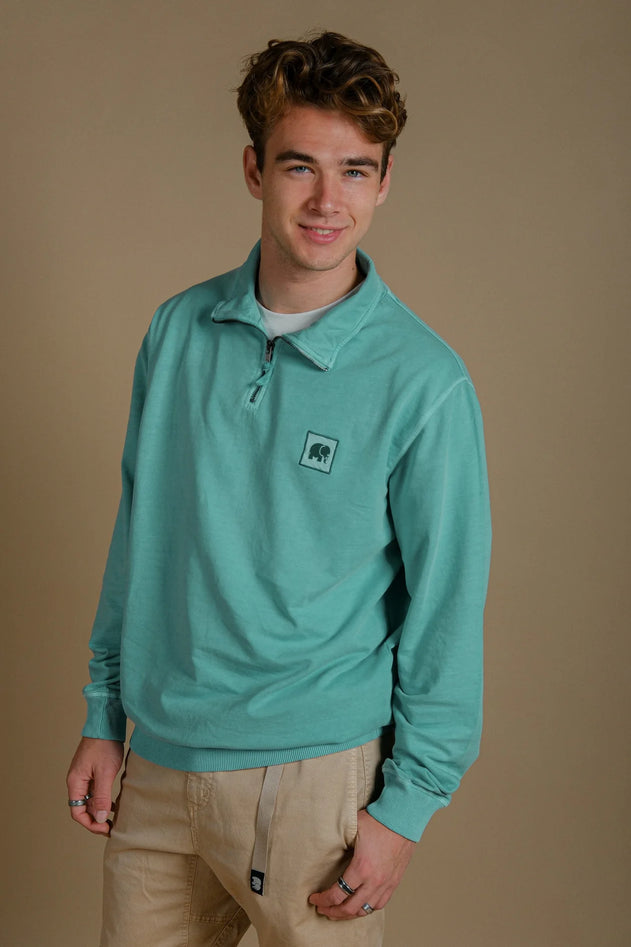 Men's Sauce Pigment Quarter Zip Sweater Medium Turquoise
