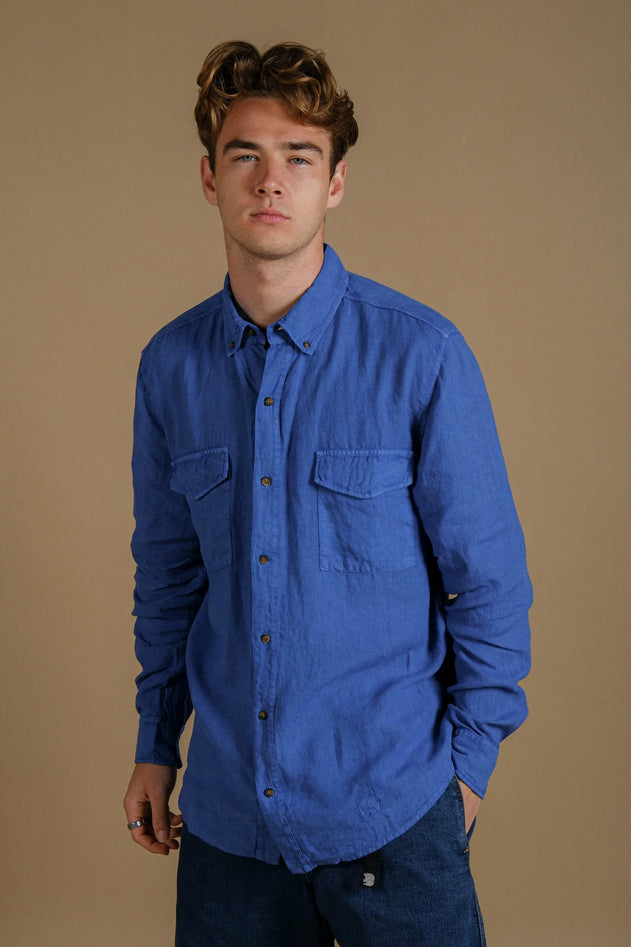 Men's San Gabriel Linen Long Sleeve Camp Shirt Tidepool Blue