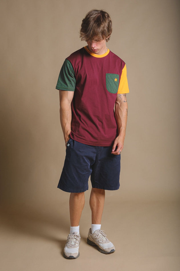 Trendsplant Organic Pocket Color Block T-Shirt Burgundy
