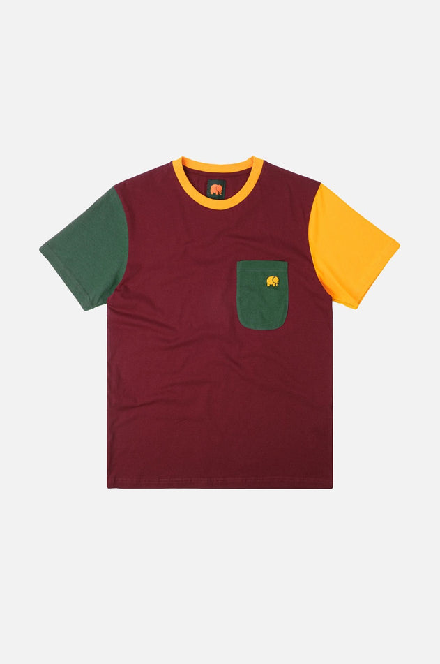 Trendsplant Organic Pocket Color Block T-Shirt Burgundy
