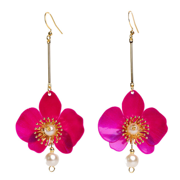 Butterfly Orchid Pearl Earrings Papaya Orange