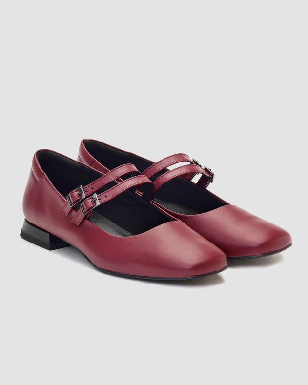 Mary Jane Double Strap Ballerinas Cherry Red