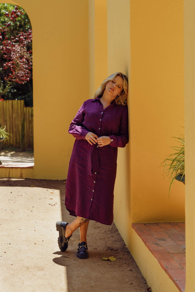 Chloe Linen Dress Royal Violet