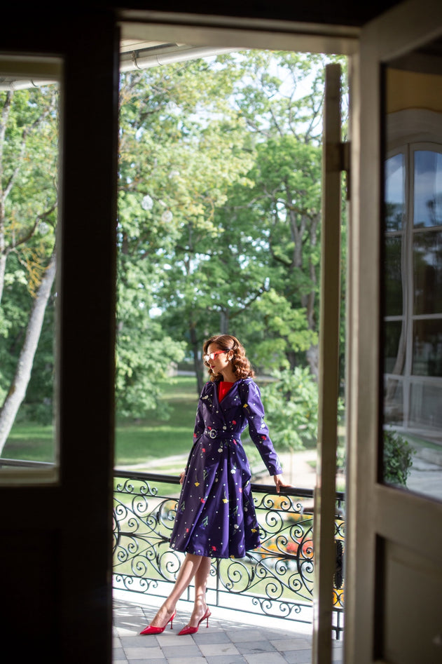 Double Breasted Trench Coat Violet Bloom