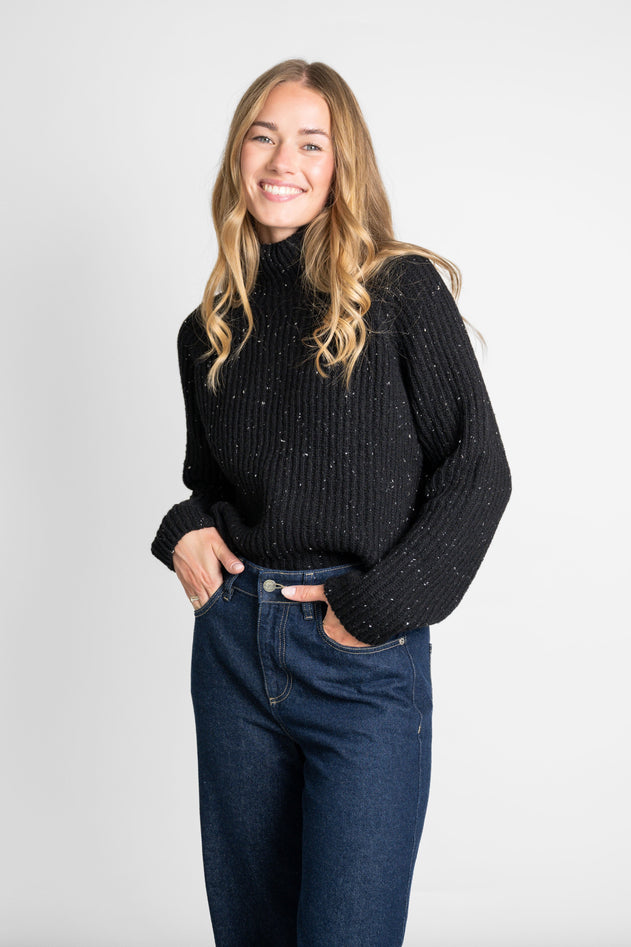 Recycled Wool Turtleneck Sweater Black
