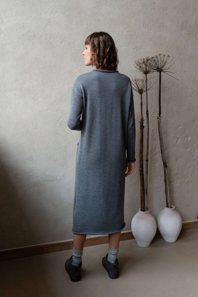 Longline Merino Wool Dress With Turn-Up Trims