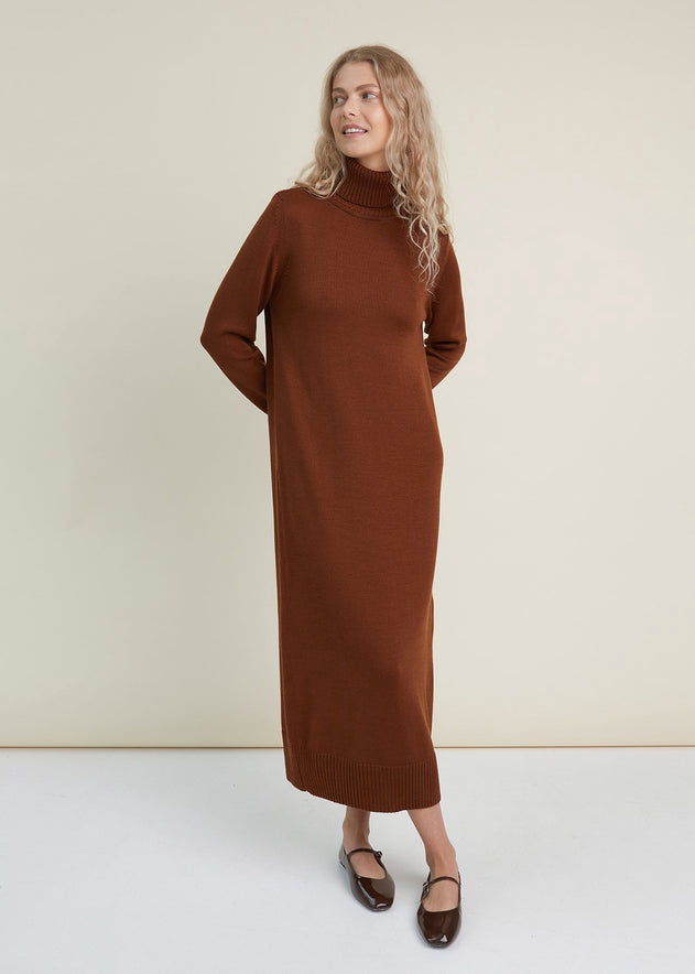 Turtleneck Knitted Merino Wool Sweater Dress