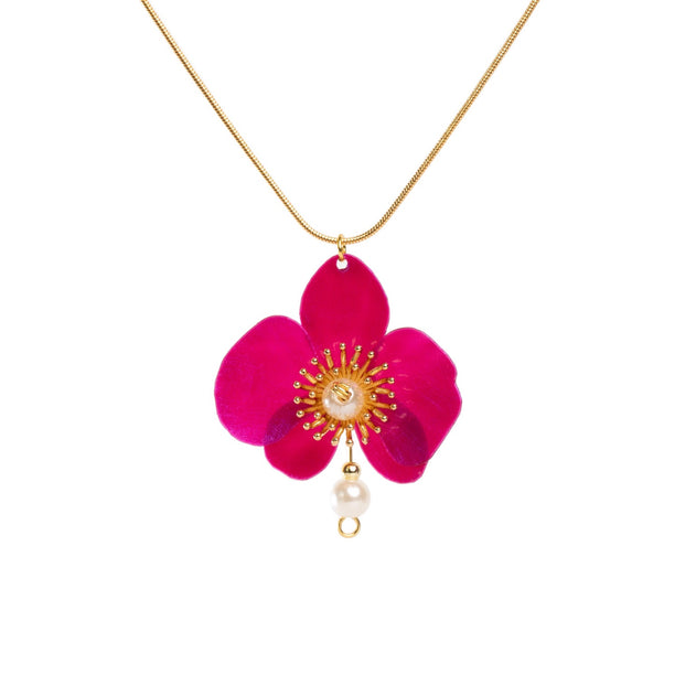 Butterfly Orchid Pearl Necklace Red