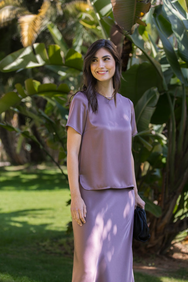 Tianna Midi Satin Skirt Mauve