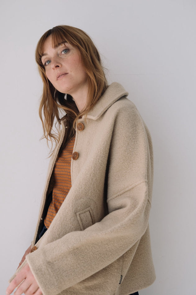 Merino Wool Short Coat in Beige