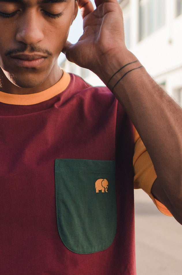 Trendsplant Organic Pocket Color Block T-Shirt Burgundy