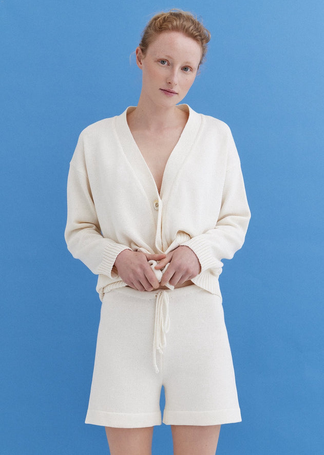 Knitted Cotton Cardigan and Shorts Set