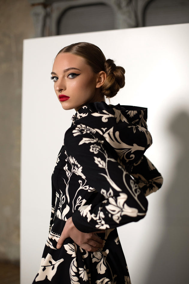 Fit and Flare Raincoat with Full Circle Hem Blooming Night