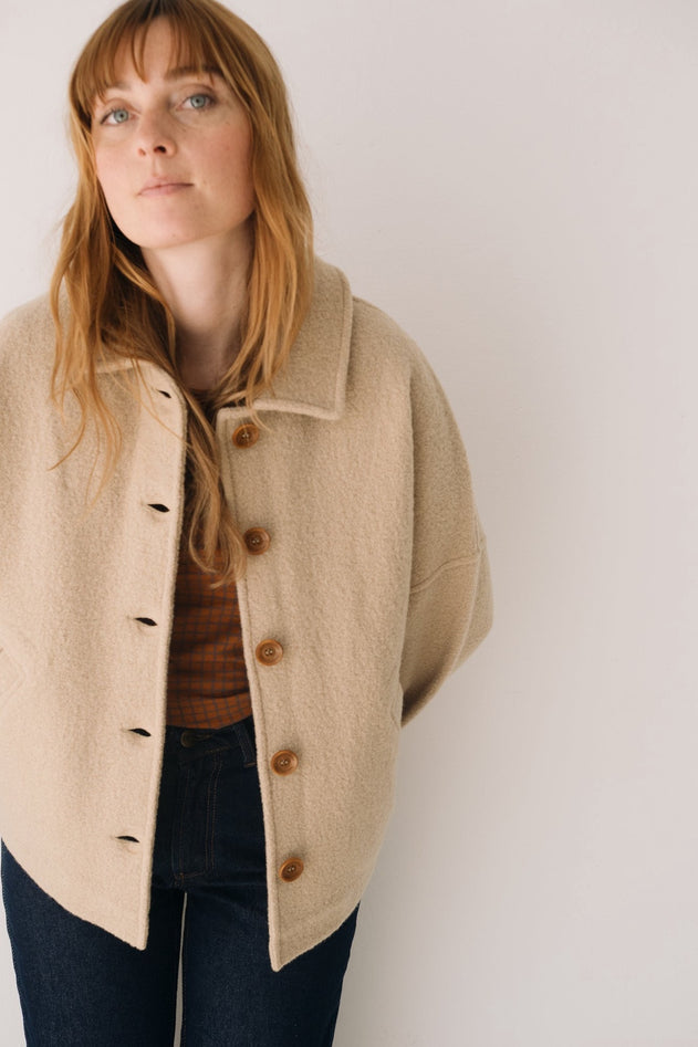 Merino Wool Short Coat in Beige