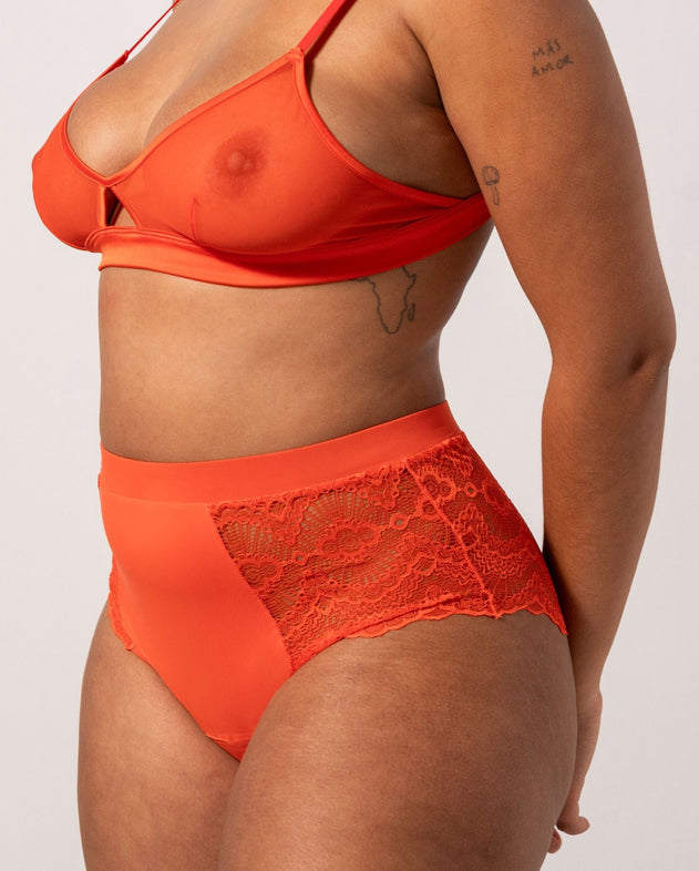 Highwaist Lace Briefs Medium Flow Period Panties Fiery Red