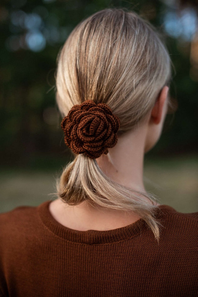 Hand-Crocheted Merino Wool Flower Scrunchie