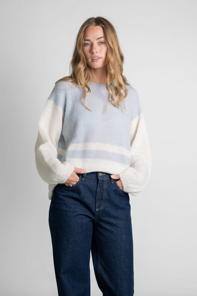 Block Stripe Knit Off-White/Light Blue