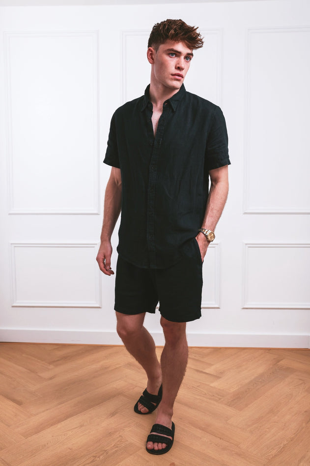 Men's Malibu Linen Button Down Shirt Black