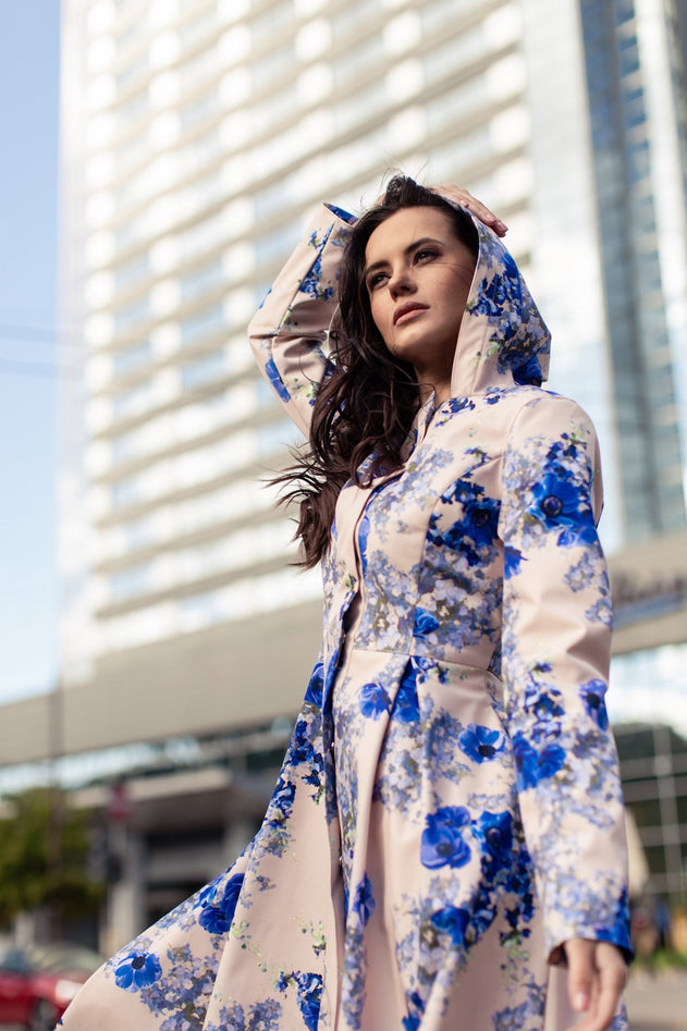 Fit and Flare Raincoat with Pleated Hem Cornflower Blue