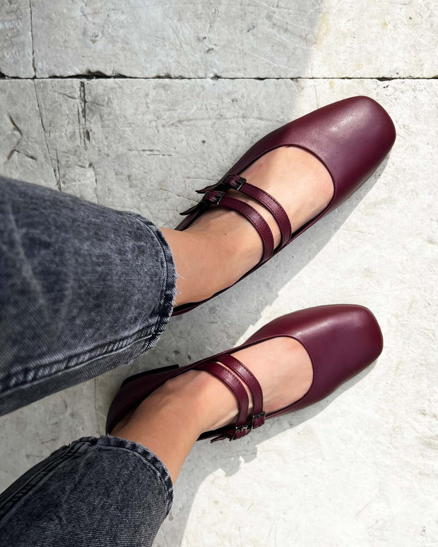 Mary Jane Double Strap Ballerinas Cherry Red