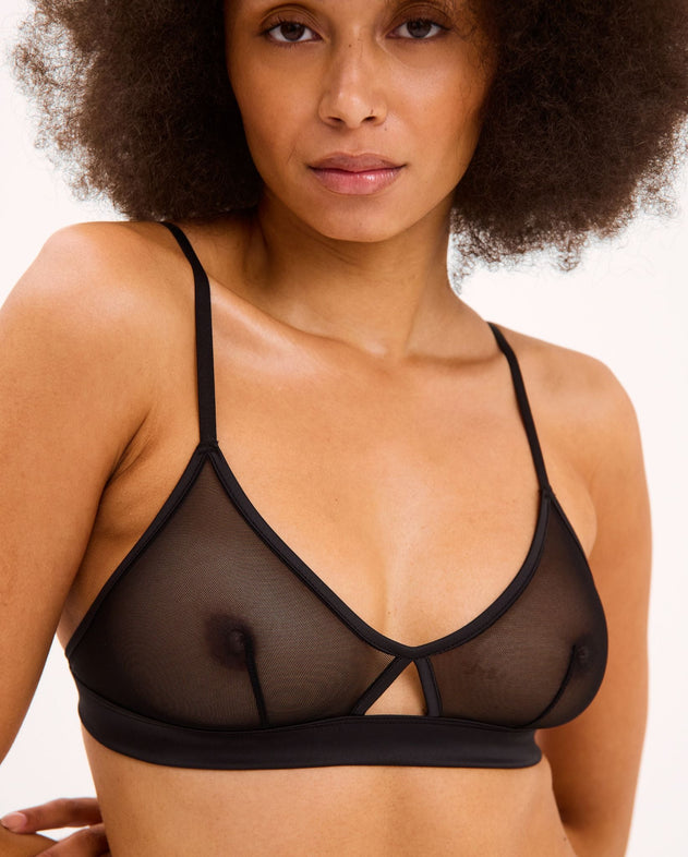 Mesh Cut-Out Triangle Bralette Black