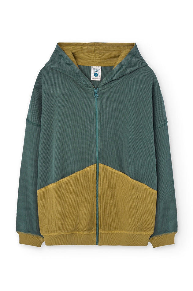 Kid's Helmi Waffle Hoodie Blue/Mustard