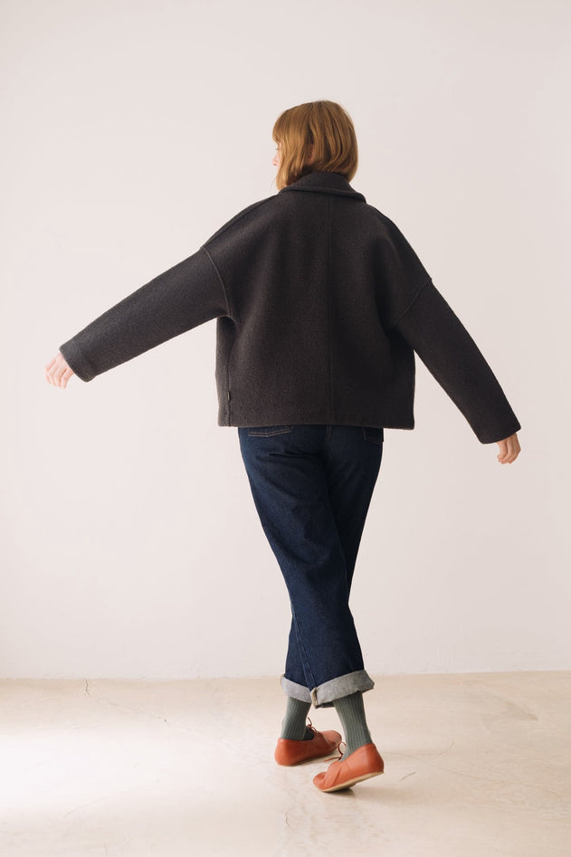 Merino Wool Short Coat in Grey