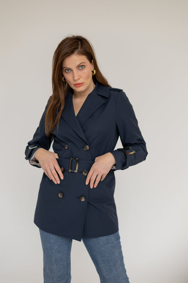 Short Trench Coat Navy Blue