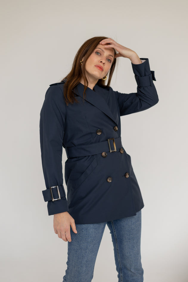 Short Trench Coat Navy Blue