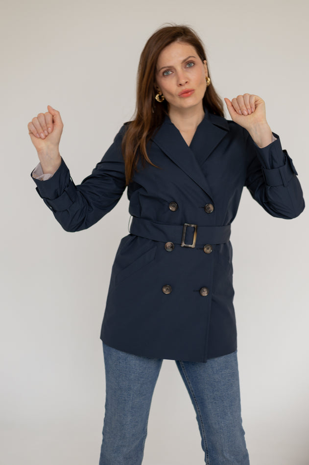 Short Trench Coat Navy Blue
